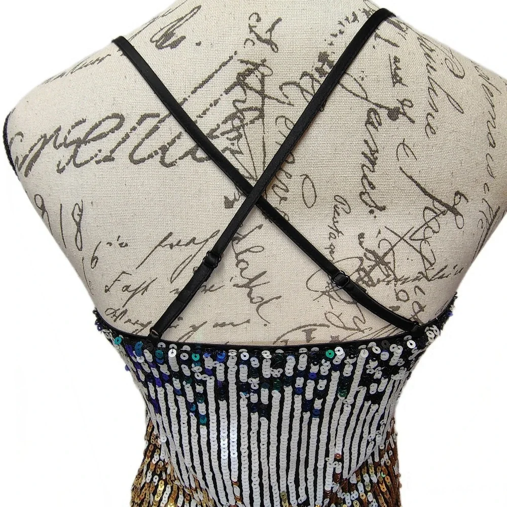 Vintage Y2K bebe Sequin Ombre Tank Top Cami Strappy Mermaid Core Festival‎